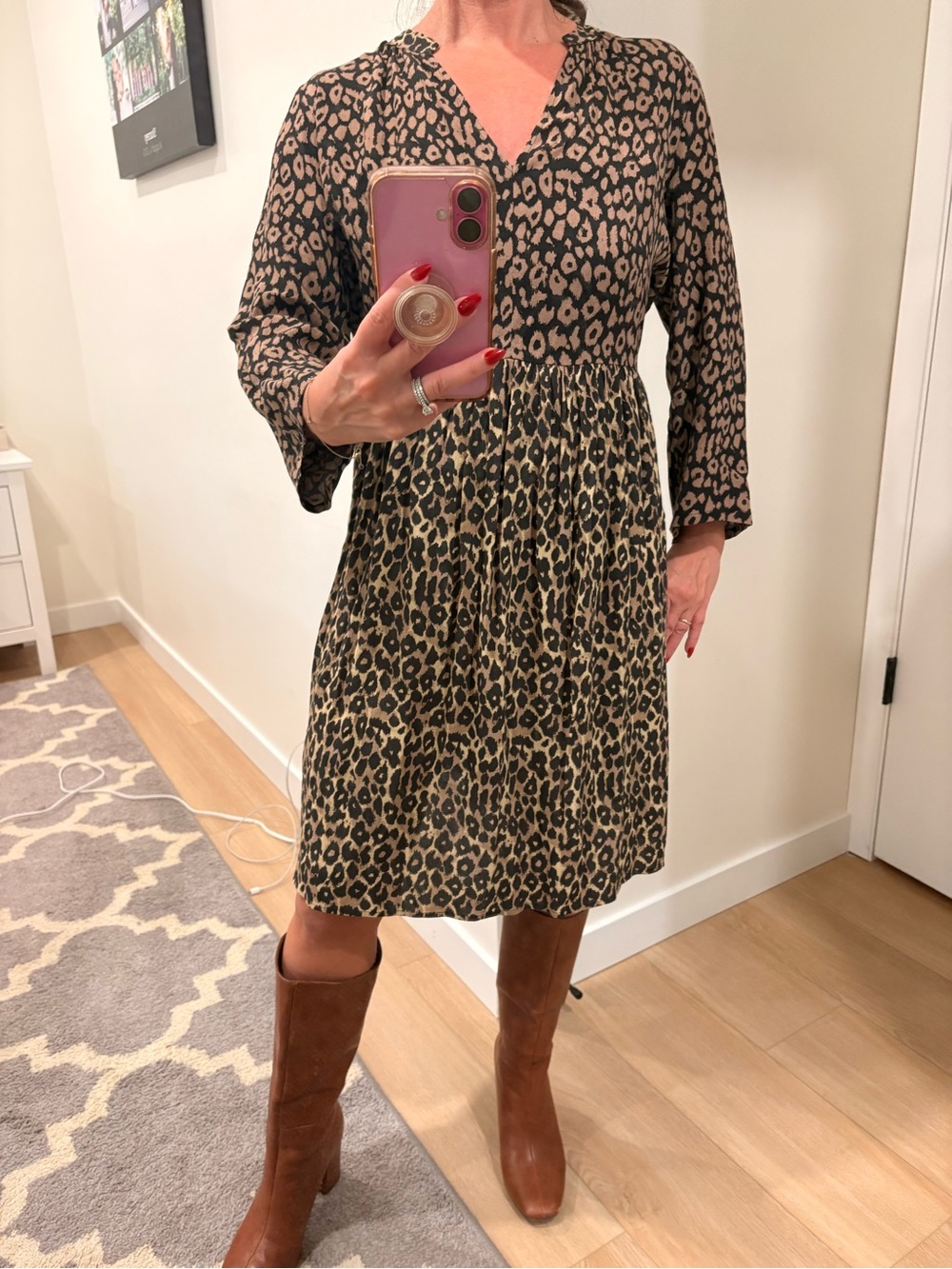 Anthropologie Leopard Print Midi fall Dress in Black & Tan